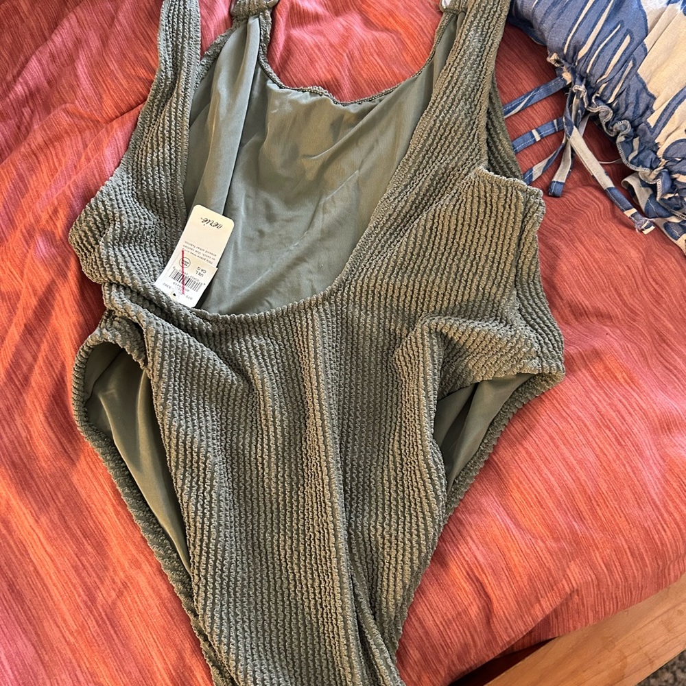 Aerie Olive Green Textured One Piece - Picture 2 of 2